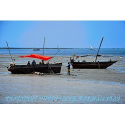 Fischerboote bei Ebbe vor Bagamoyo.