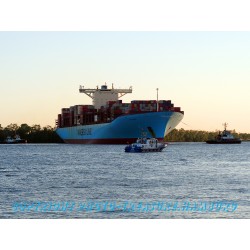 Containerschiff "Elly Maersk" beim wenden auf der Elbe.