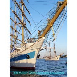 Der Bug des Segelschulschiffs "MIR".